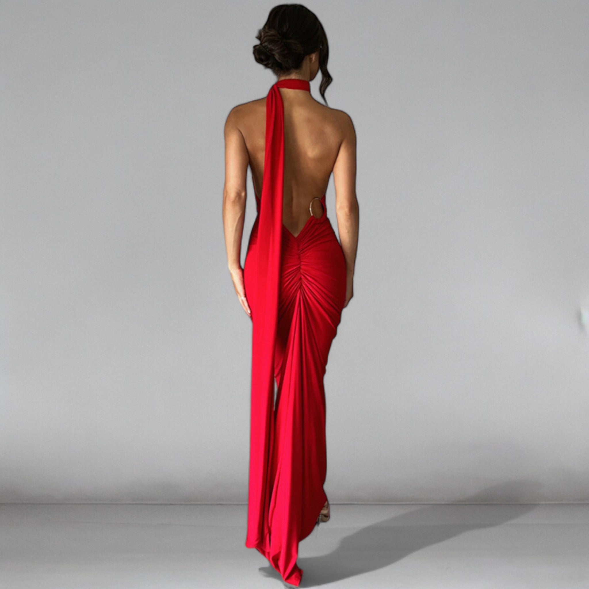 Classic Asymmetric Halter Maxi Dress